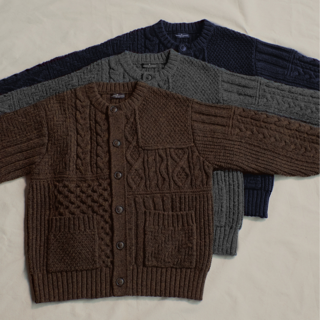 Cable crew neck cardigan | ENGINEERED GARMENTS