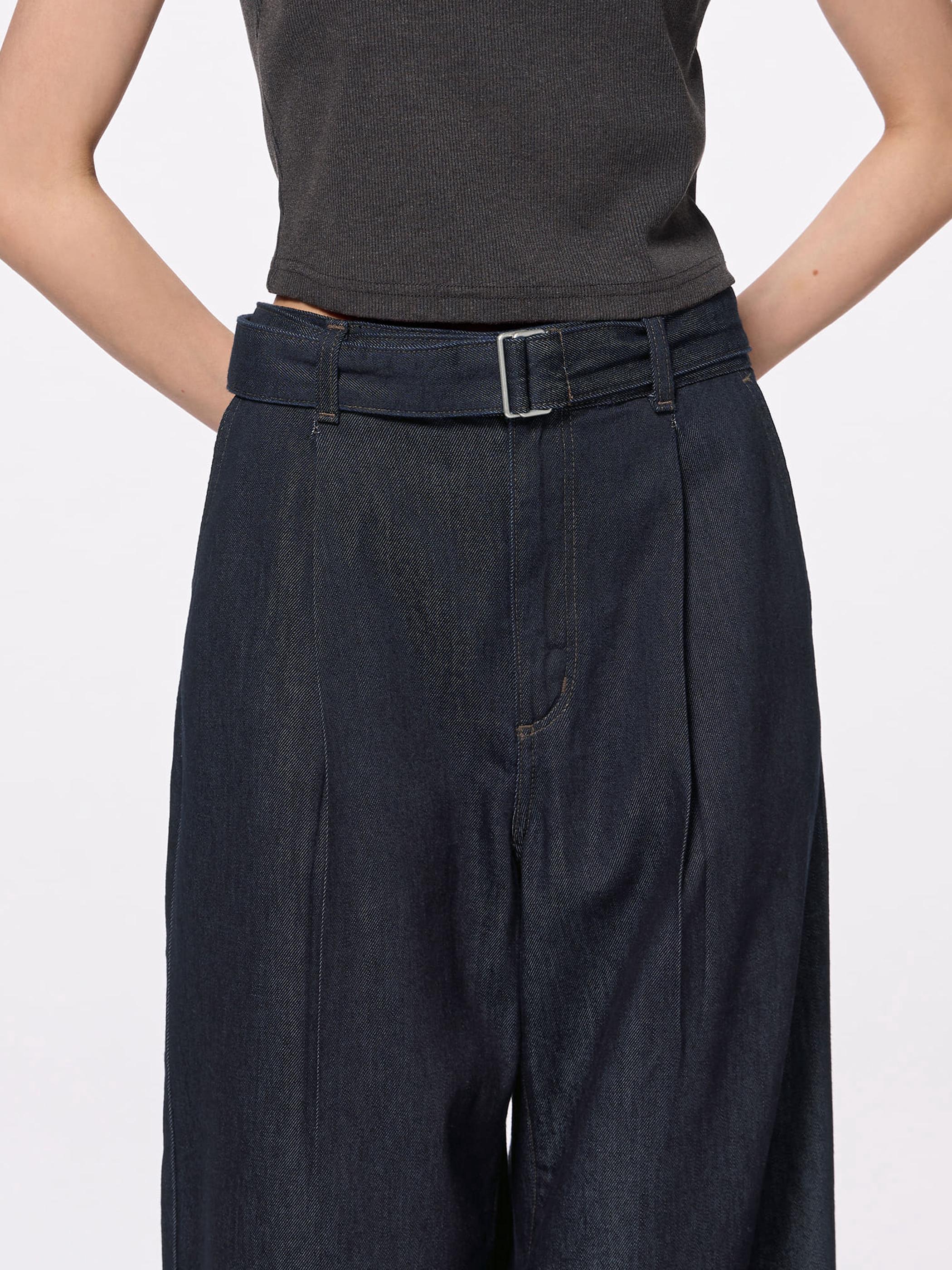 うーまま Light Denim Belted Wide Pants | GU US