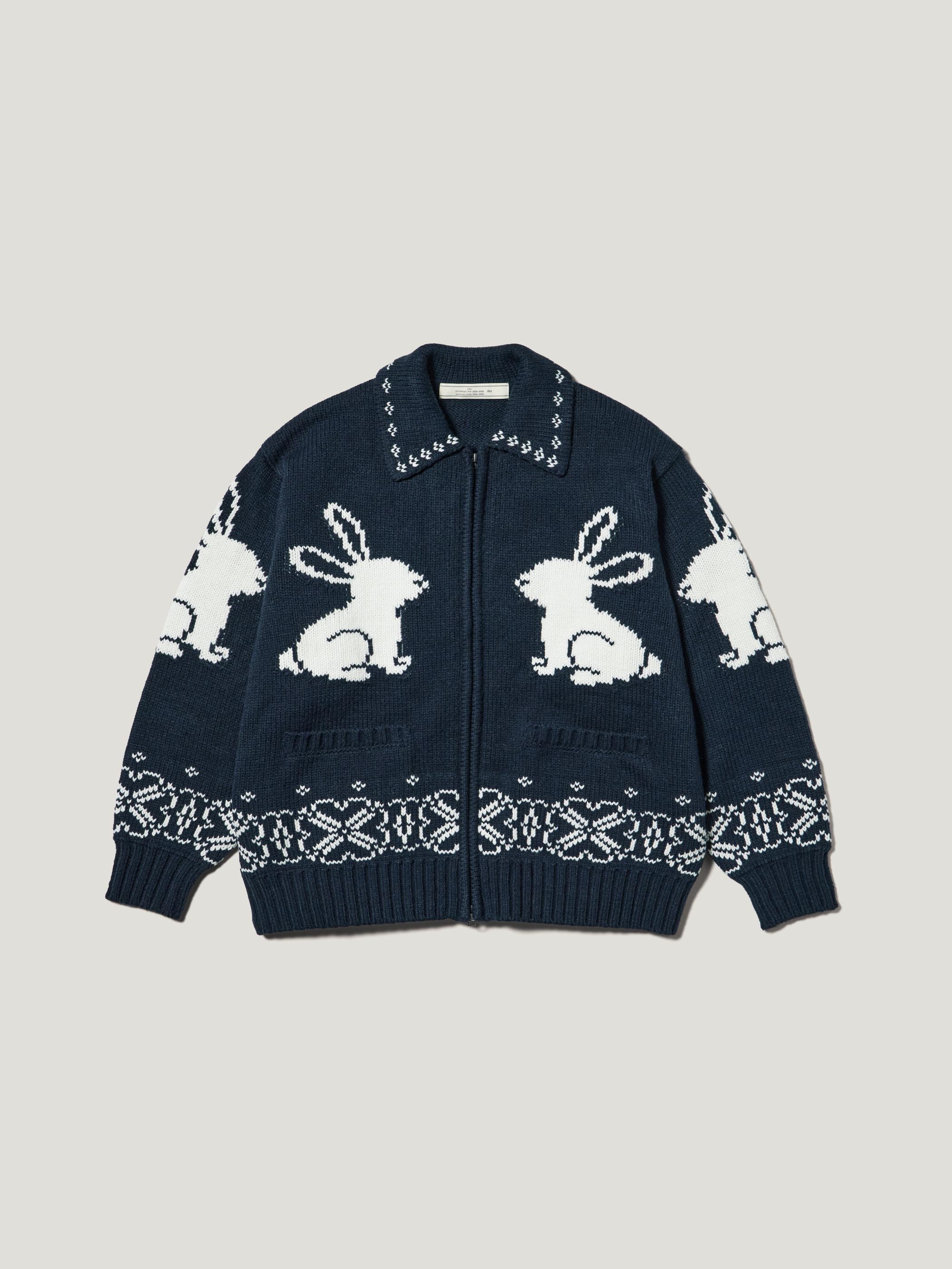 GU　新品　新作　by rokh フルジップニットジャケット　S　ウサギ柄　ロク 男裝Full-Zip Knitted Jacket/by rokh - GU香港