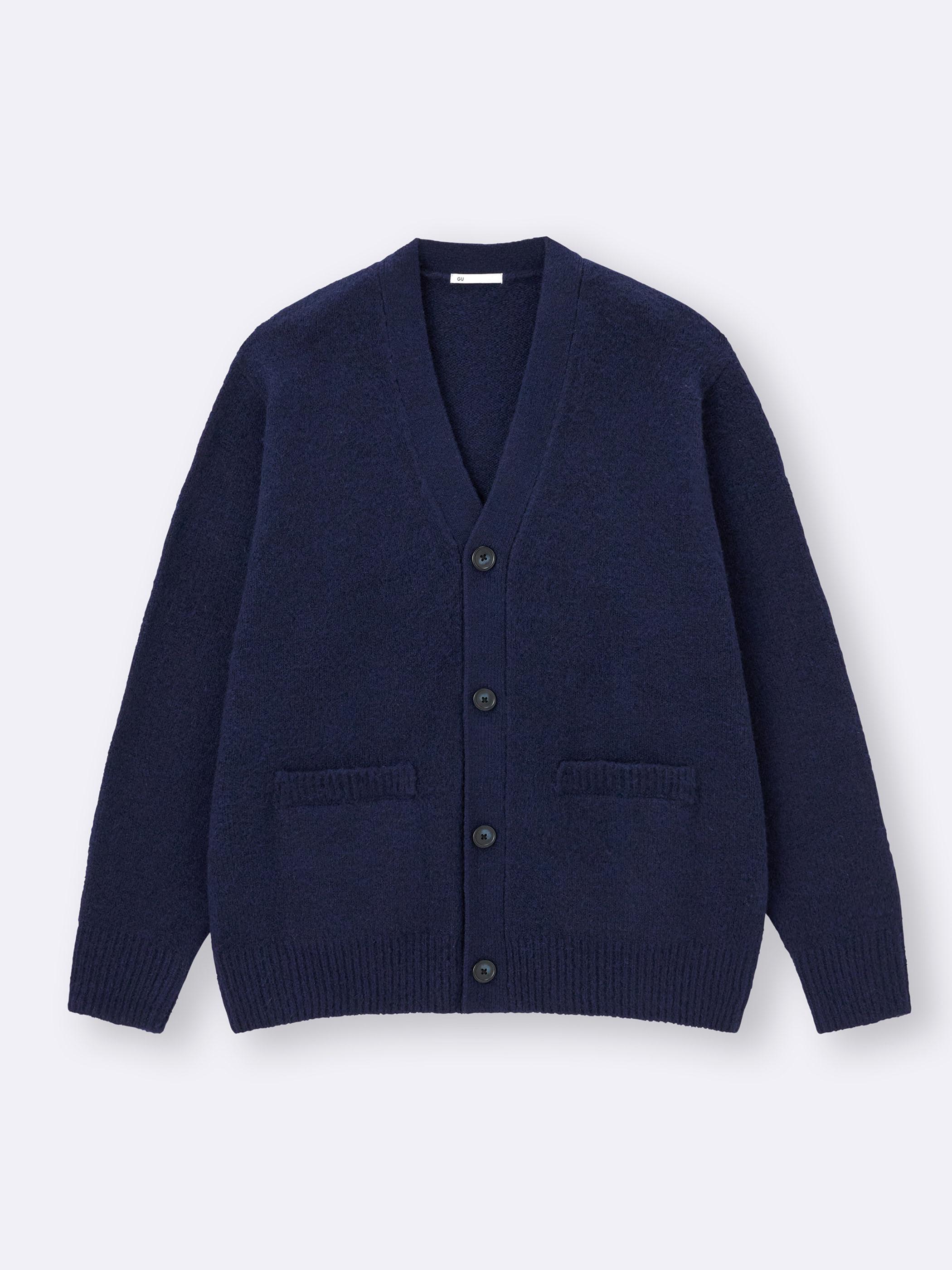 男裝Puff Knit V Neck Cardigan - GU香港