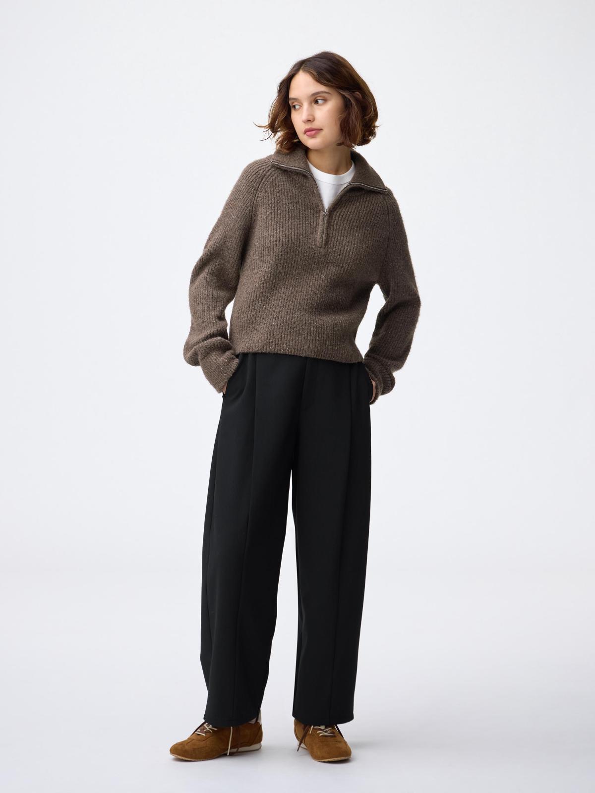tugu-taページ Brushed Wide Tapered Pants/Q、Tweedy Knitted Cardigan」| GU的穿搭理念