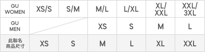 GU一般商品和此特別企劃商品的尺寸比較