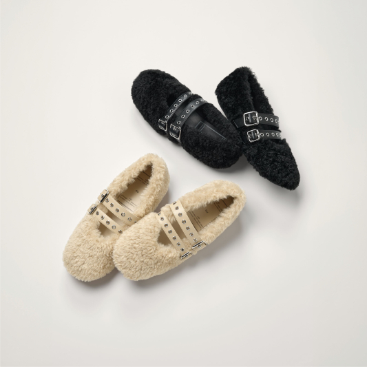 Fluffy faux shearling mary jane shoes by rokh