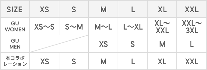 GUの通常サイズと本コラボレーション商品の比較
