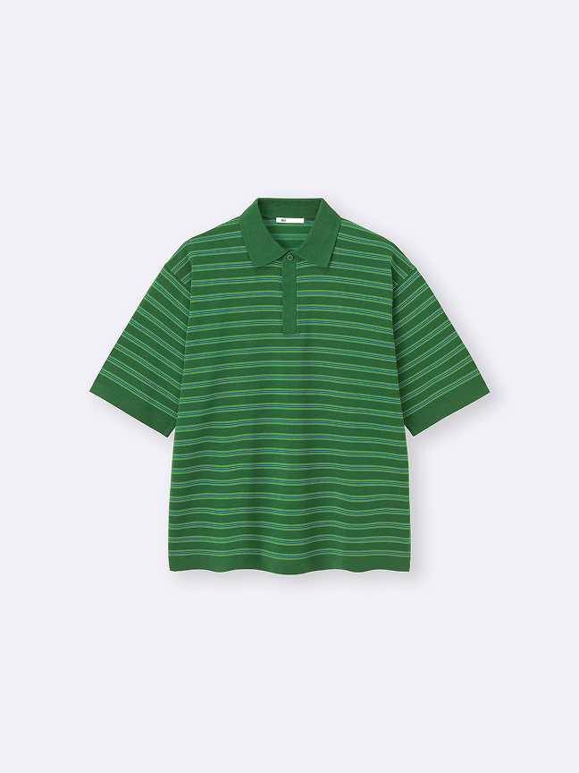 Washable knitted striped polo shirt/halfSlv
